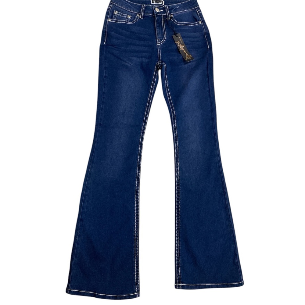 Soundgirl Women’s Flare Leg Blue Jeans Size 3 Embroidered Rhinestone Juniors